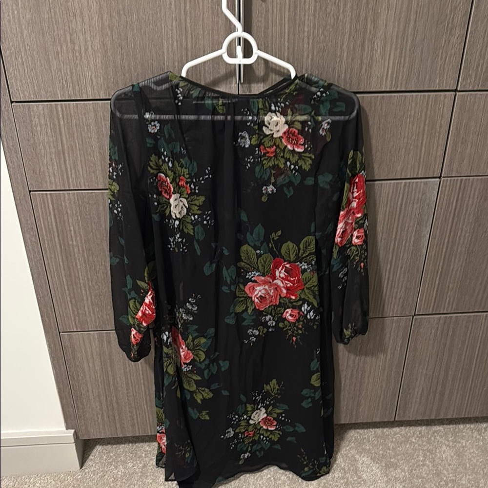 LOFT Black Floral Midi Dress